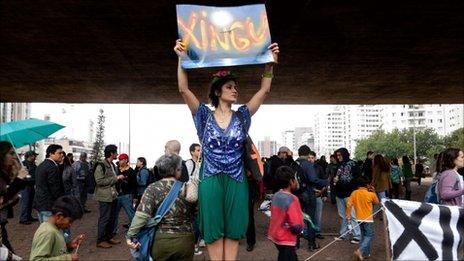 Environmental activist at a protest against the Belo Monte dam