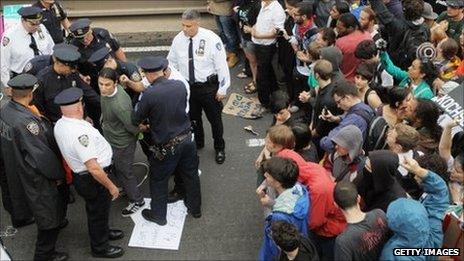 Police arrest Occupy Wall Street protesters on Brooklyn Bridge - 1 October 2011