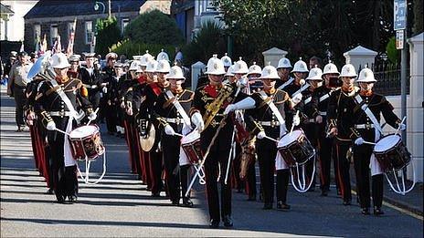 HMS Collingswood marine band marching towards Le Foulon