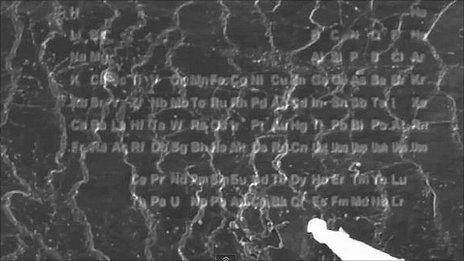 Table of elements engraved on strand of hair