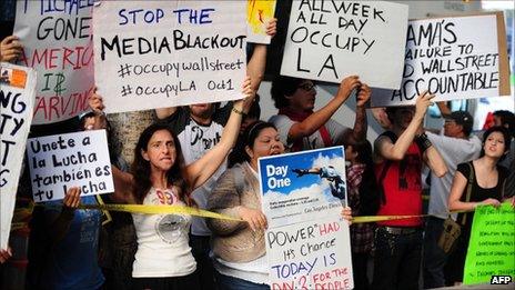 Protesters in Los Angeles on 3 October 2011