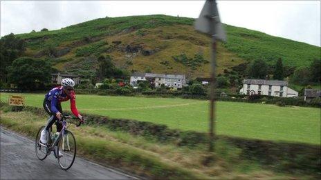 A cyclist on the Etape Cymru route