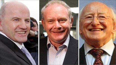 Sean Gallagher, Martin McGuinness and Michael D Higgins