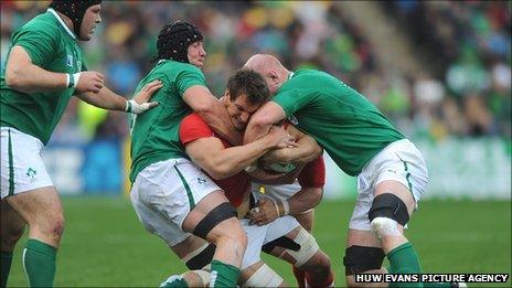 Wales captain Sam Warburton wrestles for possession in the win over Ireland