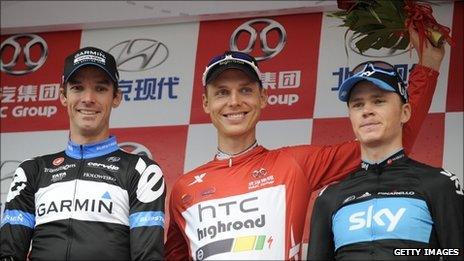 (l-r) David Millar, Tony Martin and Chris Froome