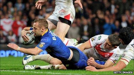 Rob Burrow scores a try for Leeds in the Grand Final