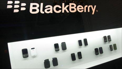 Blackberry phones on display