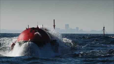 The front end of a Pelamis wave power device. Pic: Pelamis