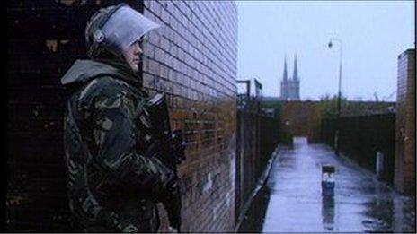 Soldier on patrol in west Belfast