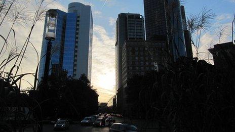 Skyscrapers and traffic in Frankfurt