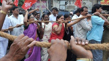 A recent protest in Hyderabad against high inflation