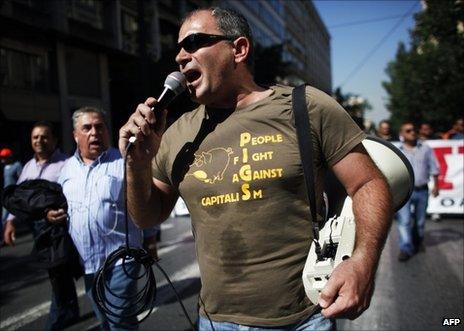 Anti-austerity protesters in Athens, 13 October