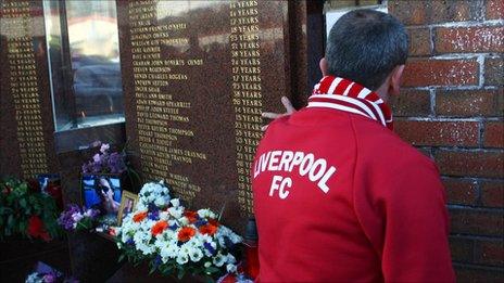 Liverpool fan pays his respects to those who died in the Hillsborough disaster