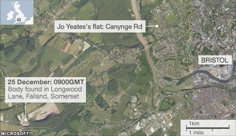 Map showing various locations around Bristol relevant to the case