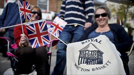 Women with union flags in Royal Wootton Bassett