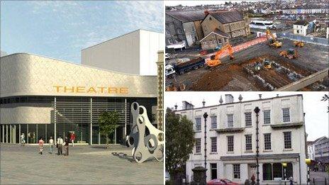 An artist's impression of the new theatre, the site of the Eastern Gateway development and Llanelly House