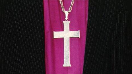 Close up of clothing of a Church of England Bishop