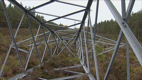 Electricity tower comes down. Pic: Brian Ashman/BBC