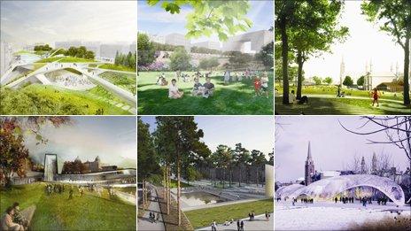 The six designs short-listed for Union Terrace Gardens in Aberdeen