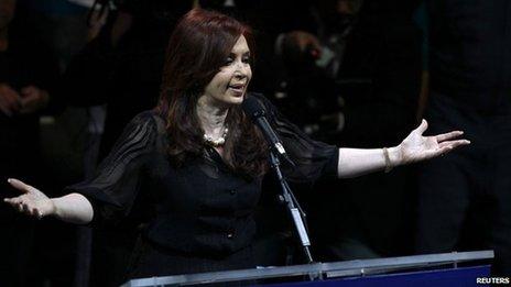 Argentina's current President and presidential candidate Cristina Fernandez de Kirchner speaks at a campaign rally in Buenos Aires.