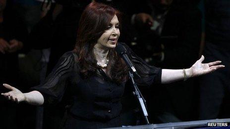 Argentina's current president and presidential candidate Cristina Fernandez de Kirchner speaks at a campaign rally in Buenos Aires.