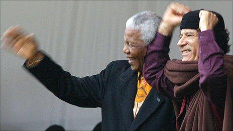 Nelson Mandela and Muammar Gaddafi (archive shot)