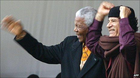 Nelson Mandela and Muammar Gaddafi (archive shot)