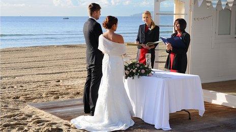 Bournemouth Tourism staged wedding for launch of beach hut 'chapel'