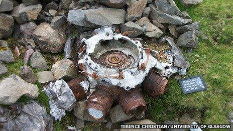 B-17G wreckage on Skye. Pic: Terence Christian/University of Glasgow