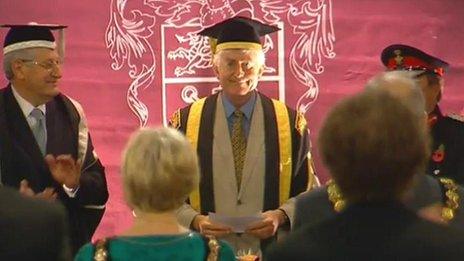 Rhodri Morgan being installed as chancellor of Swansea University