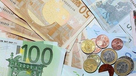 Euro coins and notes