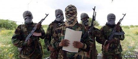Al-Shabab fighters in Mogadishu on 19 October
