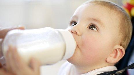 A baby drinking milk