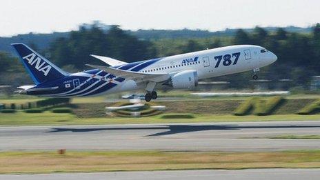 oeing 787 Dreamliner aircraft takes off at Narita airport in Narita