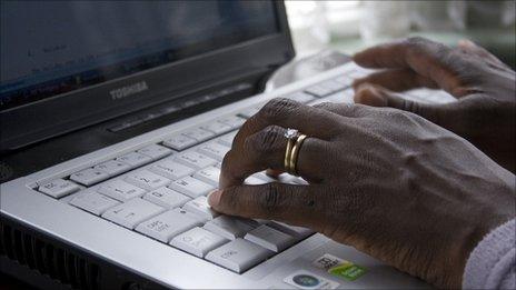 Woman using laptop