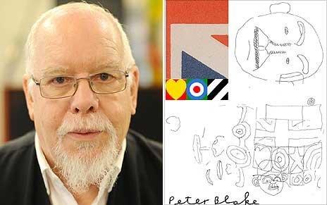 Sir Peter Blake with sketch for the Brit Award