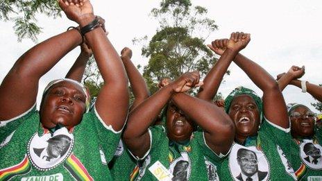 Supporters of Robert Mugabe photographed in 2010