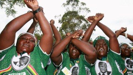 Supporters of Robert Mugabe photographed in 2010