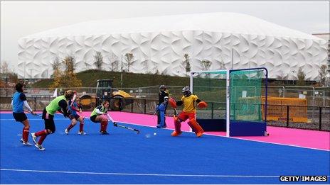 The GB women's team try out the new surface at the Hockey Centre