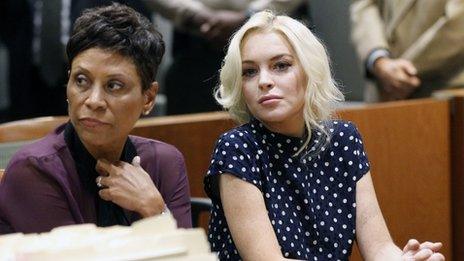 Lindsay Lohan (right) and her attorney in courtroom. Photo: 2 November 2011