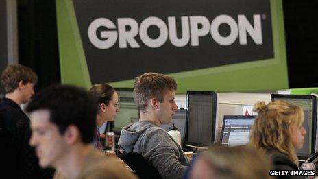 Groupon employees at the company's headquarters