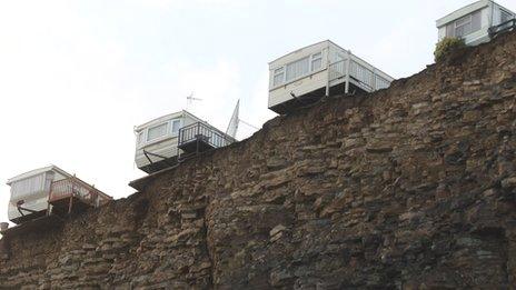 Some of the caravans on the cliff edge at Porthkerry