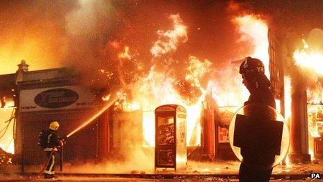 Photo dated 08/08/11 of riot police during the disturbances in Tottenham, north London.