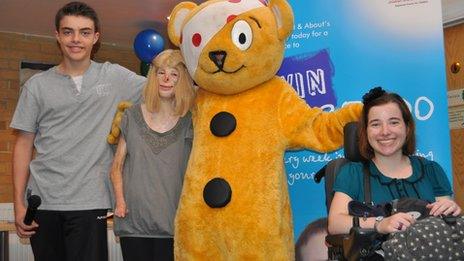 Lewis Old, Terri Calvesbert, Pudsey Bear and Rebecca Jackaman