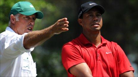 Steve Williams with Tiger Woods at the 2011 Masters