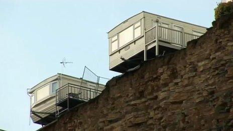 Caravans near the cliff edge at Porthkerry Leisure Park in the Vale of Glamorgan