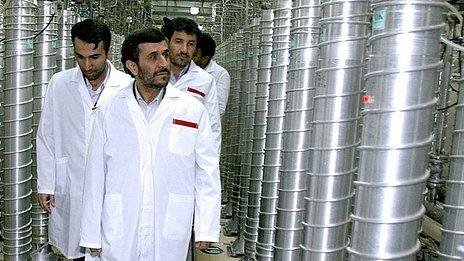 Iranian President Mahmoud Ahmadinejad at Natanz uranium enrichment facilities in 2008