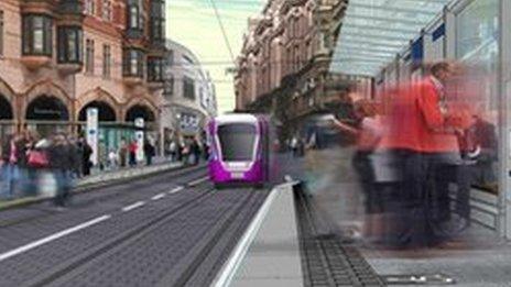 Computer generated image of Metro running down Corporation street