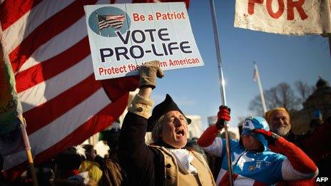 Anti-abortion demonstrators outside the Supreme Court in Washington DC on 24 January 2011