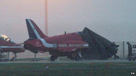 BAE Systems Hawk jet with its cockpit covered on the ground at RAF Scampton in Lincolnshire